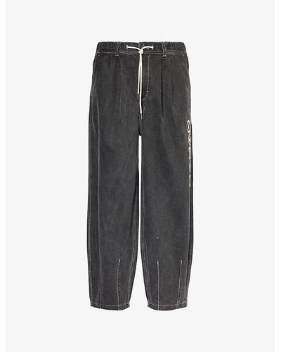Honor The Gift Twill Brand-embroidered Wide-leg Denim Pants - Gray