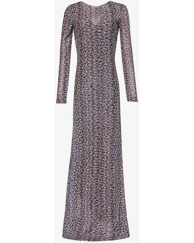 Missoni Metallic Chevron-pattern Knitted Maxi Dress - Purple