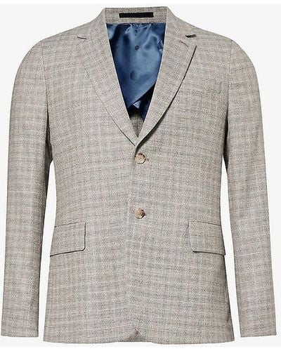 Paul Smith Checked Single-breasted Wool, Cotton And Linen-blend Blazer - Grey