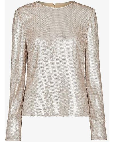 Whistles Sequin-embellished Round-neck Recycled Polyester-blend Top - White