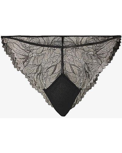 Calvin Klein Floral-embroidered Mid-rise Stretch-lace Briefs - Grey