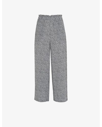 Whistles Leopard-print Elasticated-waistband Relaxed-fit Wide-leg High-rise Woven Pants - Grey