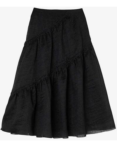 Sandro Christina Tiered-panel Linen-blend Maxi Skirt - Black