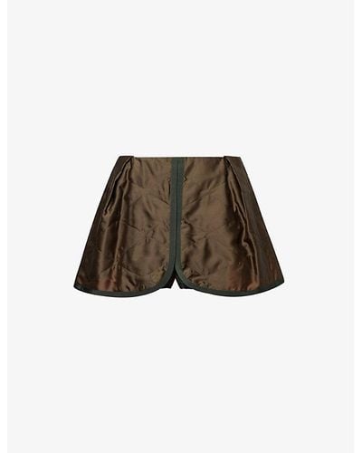 Sacai Quilted Contrast-trim Mid-rise Satin Shorts - Green