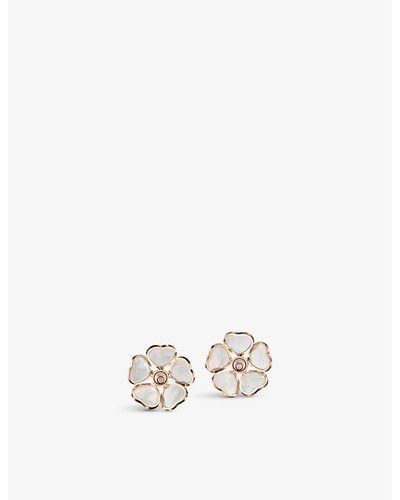 Chopard Happy Hearts Flower 18ct Rose-gold, Mother Of Pearl And Diamond Earrings - White