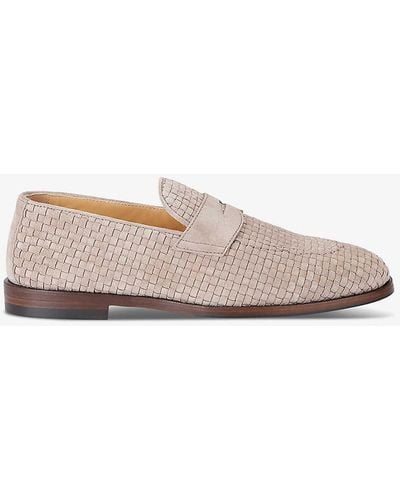 Brunello Cucinelli Classic Woven Leather Penny Loafers - White