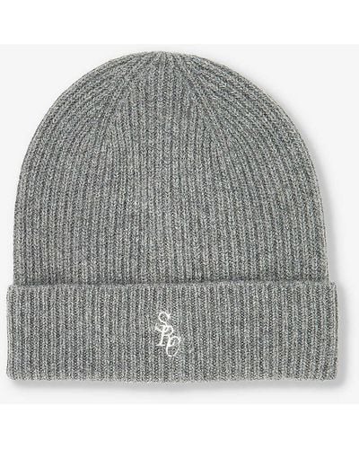 Sporty & Rich Brand-embroidered Cashmere Knitted Beanie Hat - Grey
