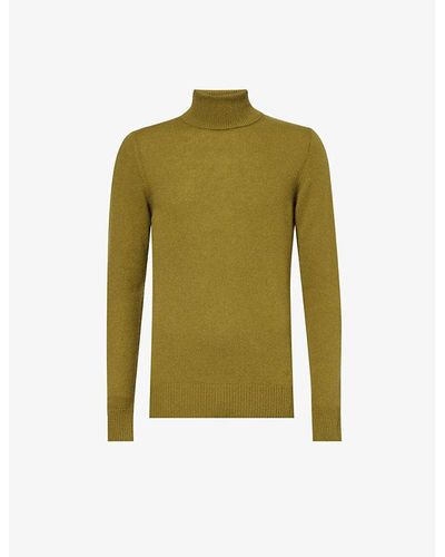 Emporio Armani Roll-neck Ribbed-trim Cashmere Sweater - Green