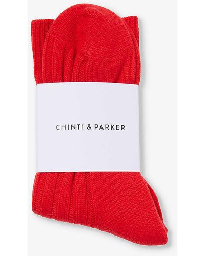 Chinti & Parker Crew-length Ribbed Wool And Cashmere-blend Socks - Red