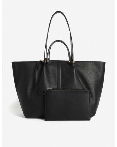 AllSaints Womens Black Allington East West Leather Medium Tote Bag 1 Size