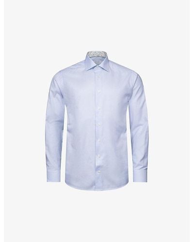 Eton Solid Slim-fit Cotton-blend Oxford Shirt - Blue