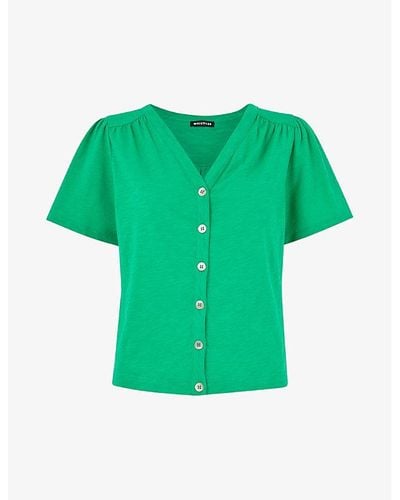 Whistles Maeve V-neck Button-down Cotton T-shirt - Green