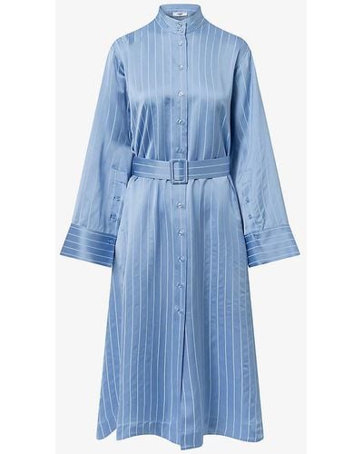 Lovechild 1979 Yua Striped Belted Woven Midi Shirt Dress - Blue