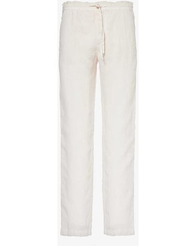 120% Lino Drawstring Tapered-leg Regular-fit Linen Trousers - White