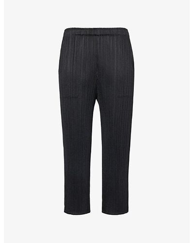 Pleats Please Issey Miyake Pleated Straight-leg Mid-rise Knitted Pants - Black