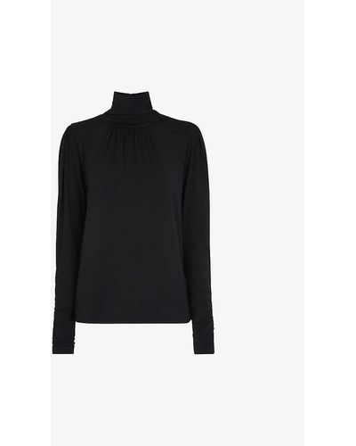 Whistles High-neck Ruched Stretch-woven Blouse - Black