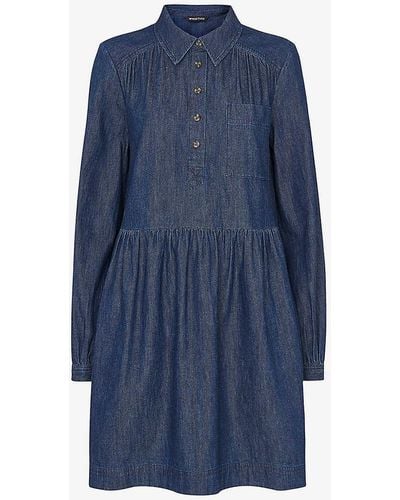 Whistles Winnie Long-sleeve Chambray-denim Mini Dress - Blue