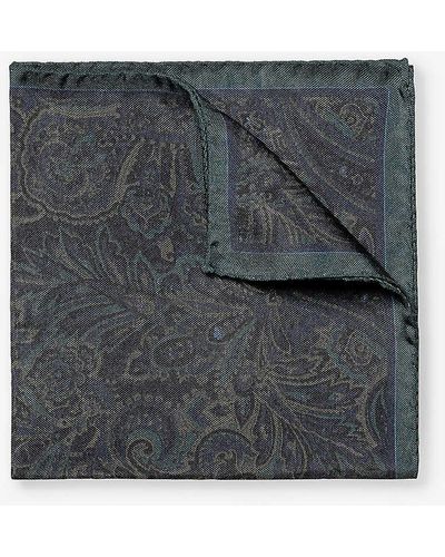 Eton Paisley-pattern Silk Pocket Square - Grey