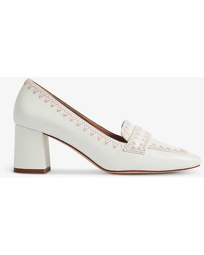 LK Bennett Holden Whipstitch Heeled Leather Court Shoes - White