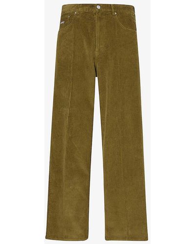 Obey Logo-embroidered Relaxed-fit Wide-leg Cotton-corduroy Trousers - Green