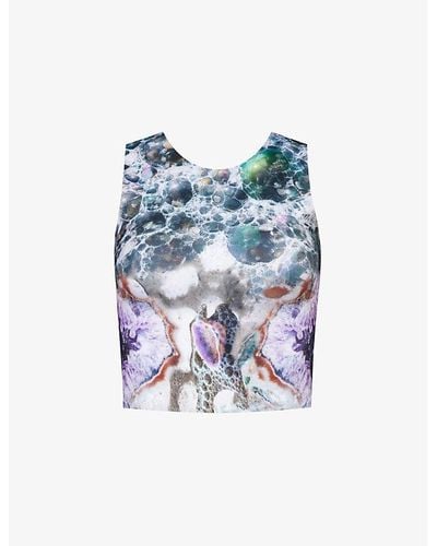 DI PETSA Sea Goddess Graphic-print Stretch Recycled-polyester Top - Blue