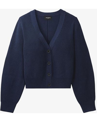 The Kooples Ribbed Cropped Cotton Cardigan - Blue
