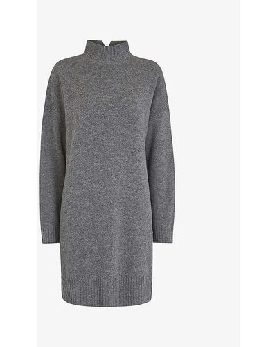Whistles Funnel-neck Wool Midi Dress - Grey