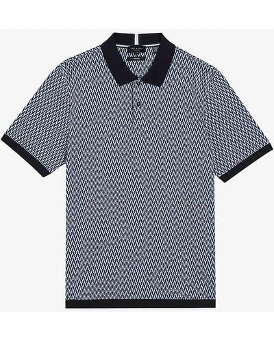 Ted Baker Skelt Geometric-jacquard Cotton Polo Shirt - Blue