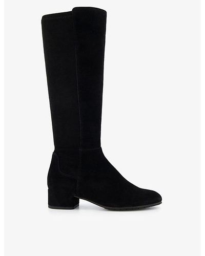 Dune Tayla Wide-fit Suede Heeled Knee-high Boots - Black