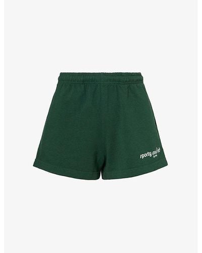 Sporty & Rich Logo-print Elasticated-waist Mid-rise Cotton-jersey Shorts - Green