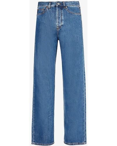 Valentino Brand-patch Contrast-stitch Regular-fit Straight-leg Jeans - Blue