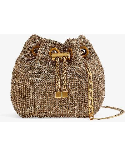 Reiss Demi Crystal-embellished Woven Mini Bucket Bag - Brown
