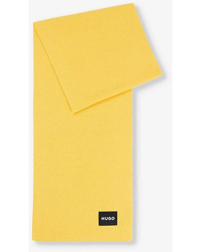 HUGO Logo-patch Woven-knit Scarf - Yellow
