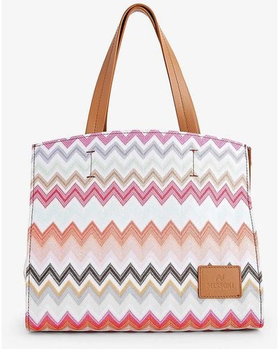 Missoni Chevron-pattern Small Cotton-blend Tote Bag - Pink