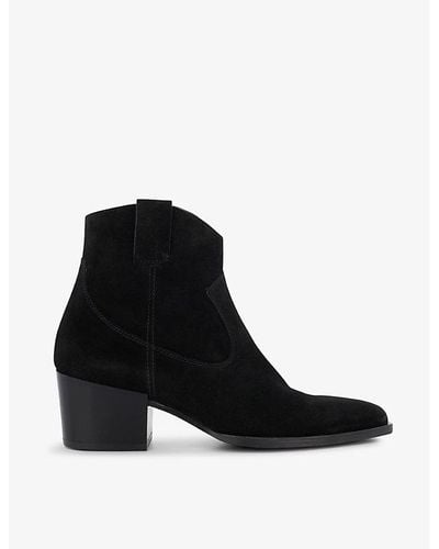Dune Possible Western Suede Heeled Ankle Boots - Black