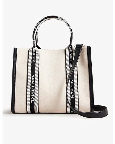 Ted Baker Georjea Branded-strap Cotton-canvas Tote Bag - White