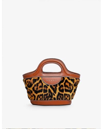 Marni Tropicalia Micro Leopard-print Shearling Top-handle Bag - Pink