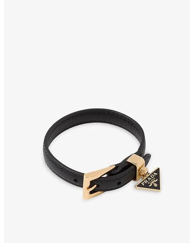 Prada Logo-charm Leather Bracelet - Black