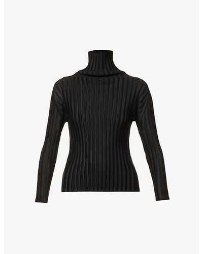 Pleats Please Issey Miyake Pleated High-neck Knitted Top - Black