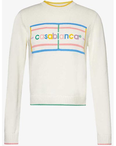 Casablancabrand Logo-intarsia Contrast-trim Cotton Jumper - White