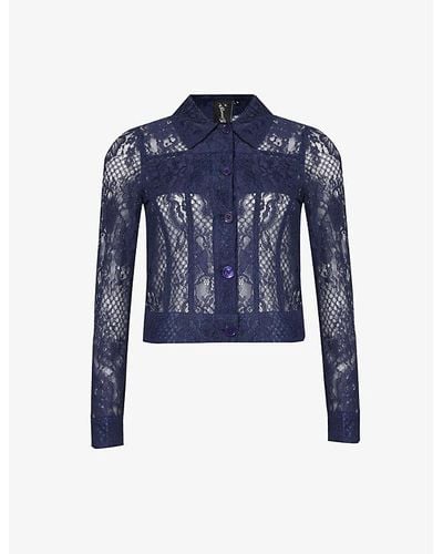 Sinead Gorey Floral-pattern Chest-pocket Lace Jacket - Blue