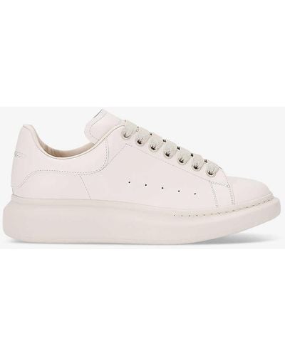 Alexander McQueen Mono Show Brand-foiled Leather Low-top Trainers - Natural