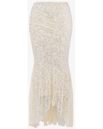 House Of Cb Therese Asymmetric-hem Stretch-lace Maxi Skirt - White