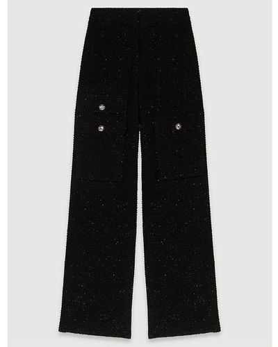 Maje High-rise Flared-leg Tweed Cotton-blend Pants - Black