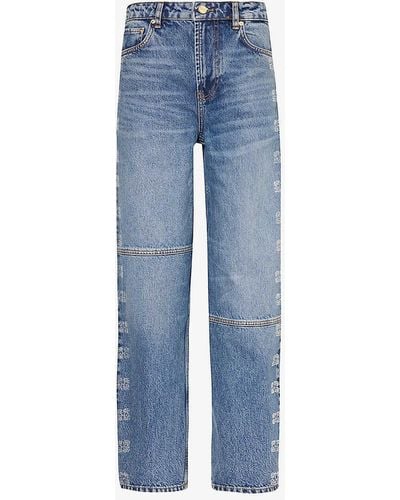 Ganni Wide-leg High-rise Organic-denim Jeans - Blue