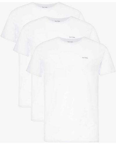 Paul Smith Brand-embroidered Crewneck Pack Of Three Organic-cotton T-shirt - White