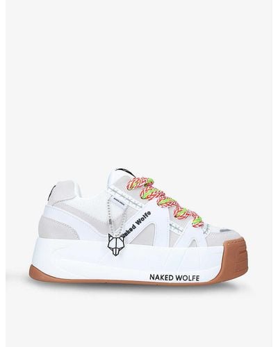 Naked Wolfe Slide Leather, Suede And Mesh Platform Trainers - White