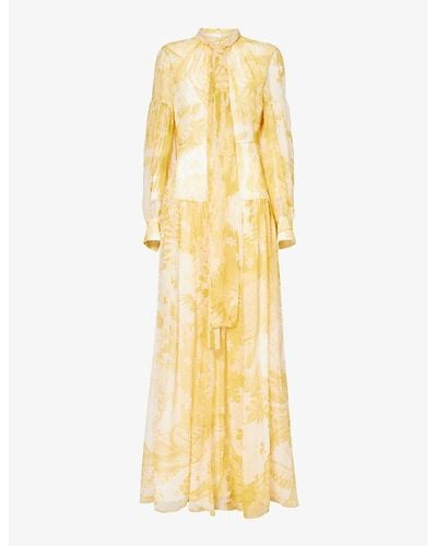 Erdem Floral-pattern High-neck Silk Gown - Metallic