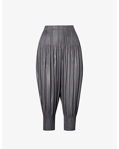 Pleats Please Issey Miyake Pleated Tapered-leg Mid-rise Knitted Pants - Grey
