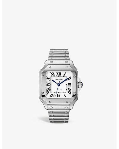 Cartier Crwssa0029 Santos De Medium Stainless- And Leather Watch - White